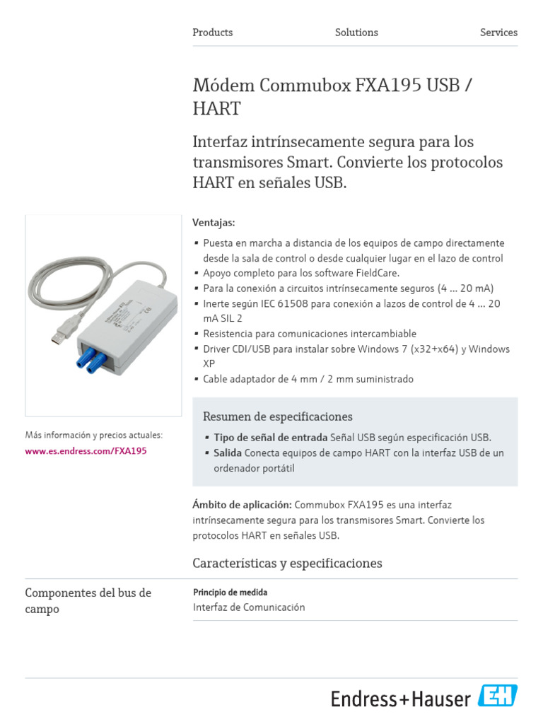 Commubox FXA195: Interfaz USB/HART | PDF | USB | Hardware de la computadora