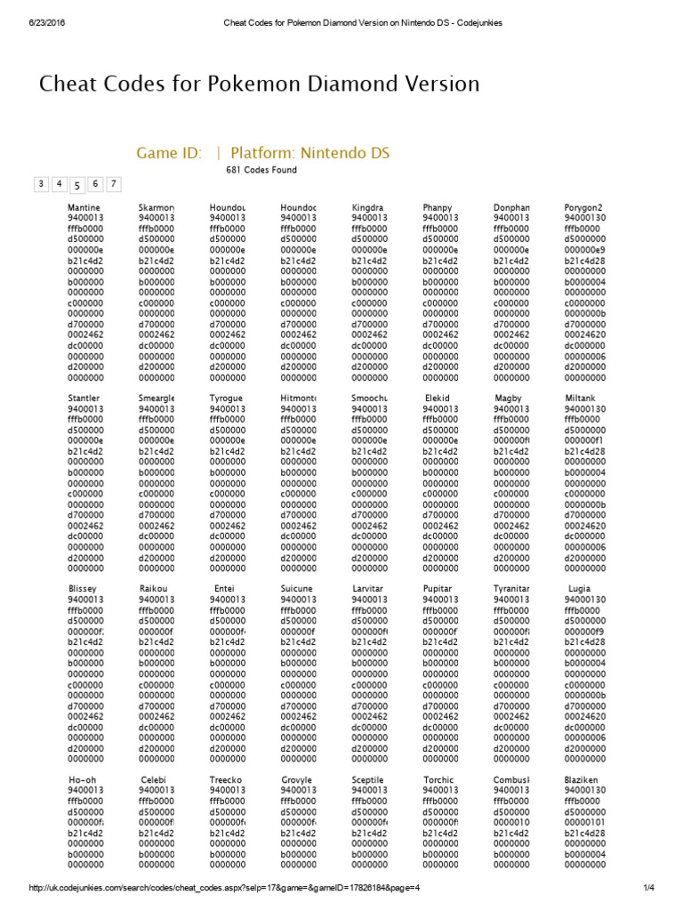 Pokemon Diamond Cheat Codes Guide | PDF | Video Game Hardware ...