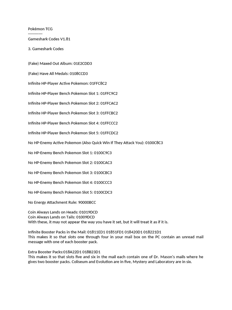pokemon trading card game 2 gameshark codes Amazon.com: Beginners to Experts Guide: Pokemon Trading Card Game: With  Player Questions and Answers eBook : Idehen, Esosa : Books main image 1
