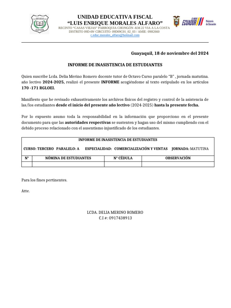 Informe de Inasistencia de Estudiantes 24-25 1 | PDF