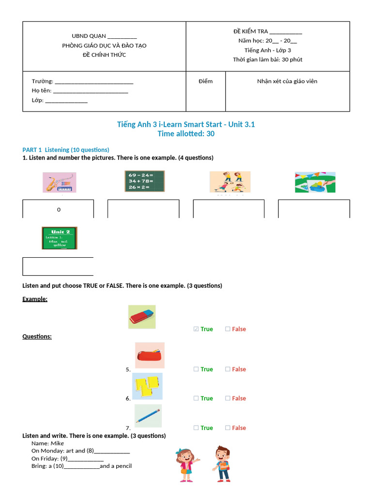Tiếng Anh 3 i-Learn Smart Start - Unit 3.1 | PDF | Stationery ...