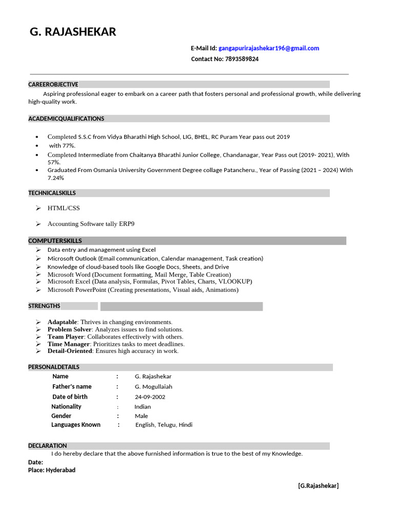 Gangapuri rajashekar resume pdf microsoft excel software