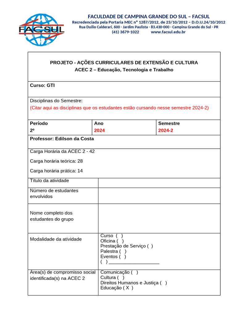 Ações de Extensão e Cultura na FACSUL | PDF | Interdisciplinaridade