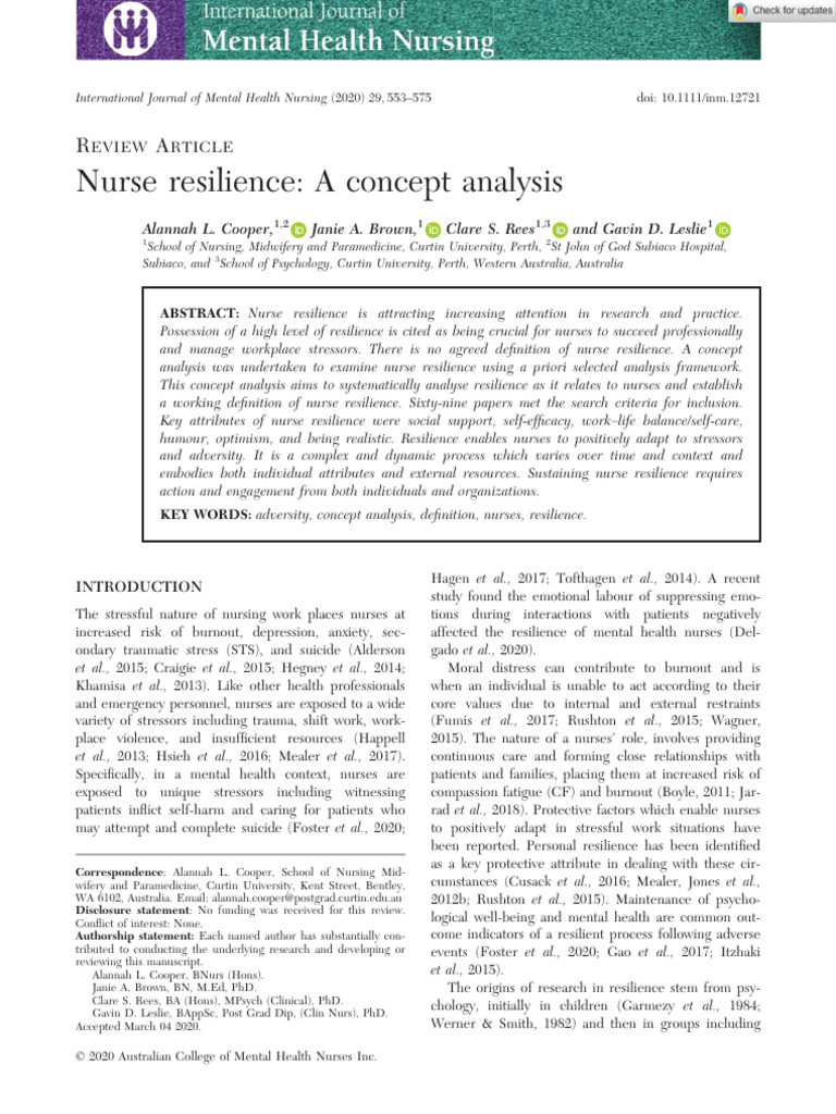 Nurse Resilience: Concept Analysis Insights | PDF | Psychological ...