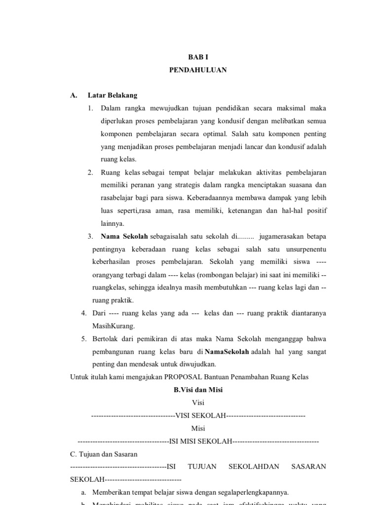 Contoh Proposal Bantuan Pengajuan an Ruang Kelas Baru