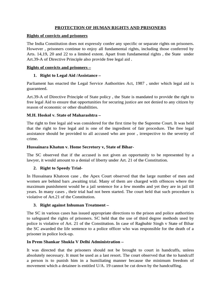 Human Rights of Indian Prisoners | PDF | Arrest | Legal Aid