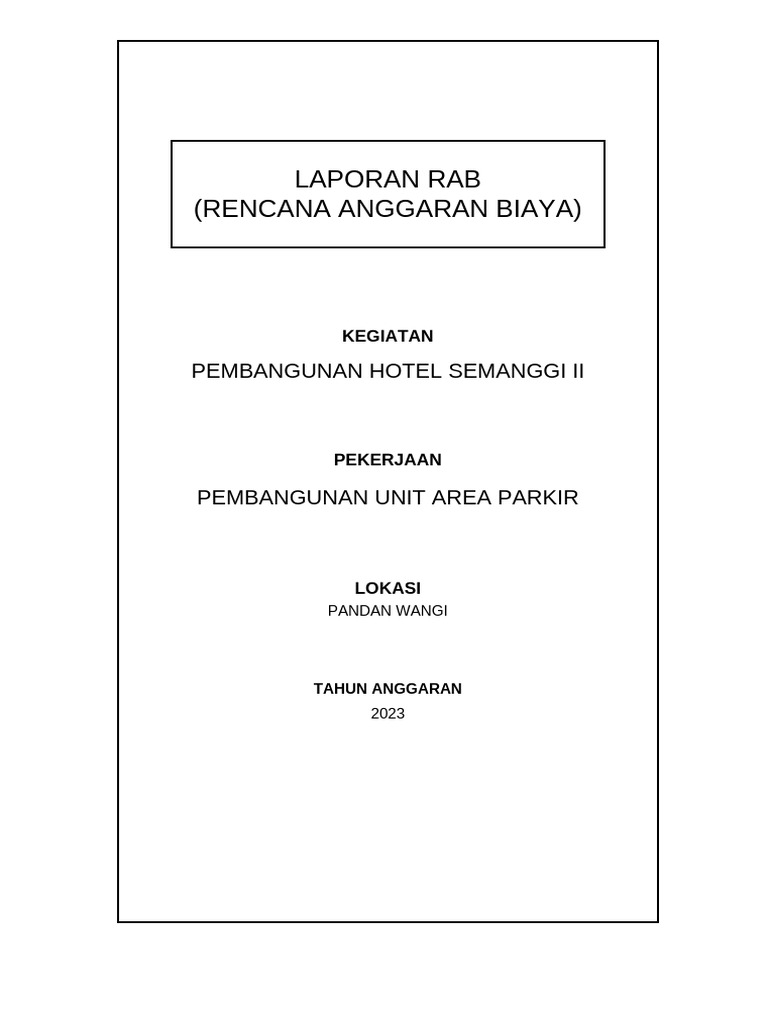 RAB Pembangunan Hotel Semanggi II 2023 | PDF