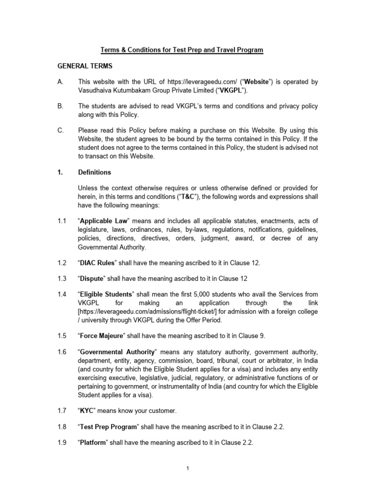 Test Prep and Travel Program Terms | PDF | Indemnity | Legal Liability
