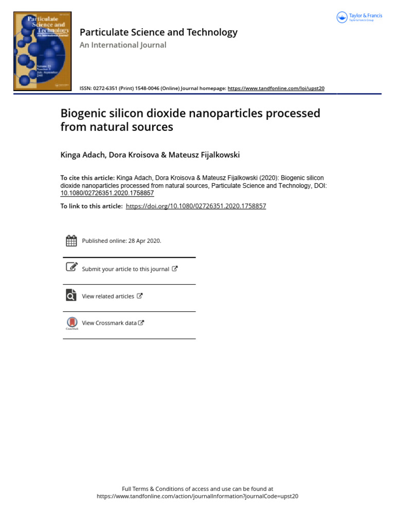 Biogenic Si Dioxide | PDF | Silicon Dioxide | Nanoparticle