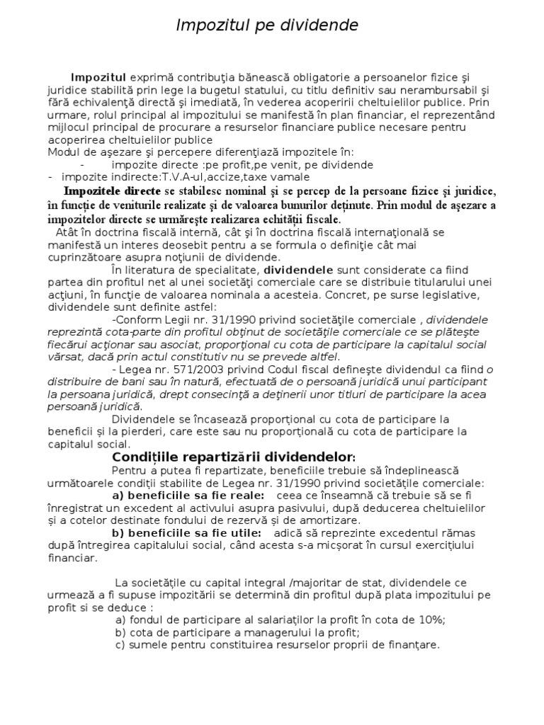 Impozitul Pe Dividende