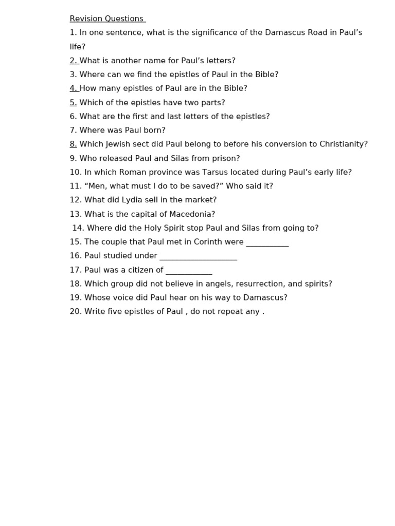 Scripture Revision Questions | PDF