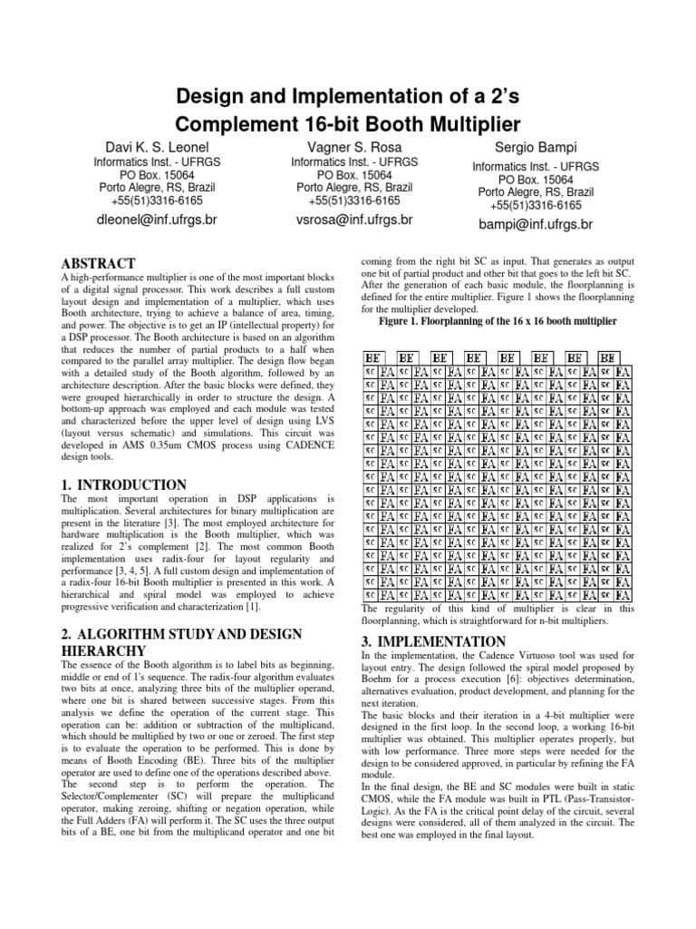 Design and Implementation of A 2's Complement 16-Bit Booth Multiplier ...