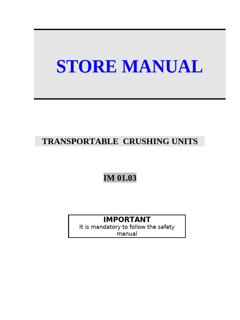 Mobile Plant Store Manual IM 01.03 | PDF | Bearing (Mechanical) | Belt ...