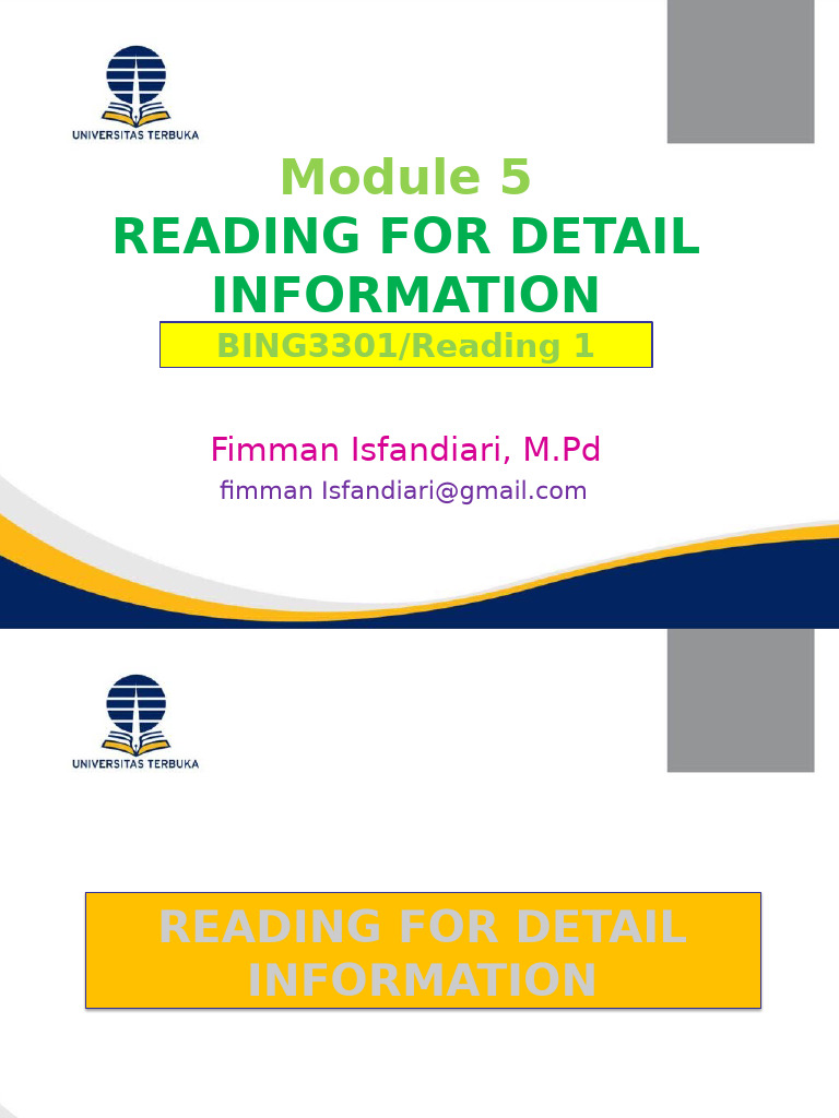 Module 5. Reading For Detail Information | PDF