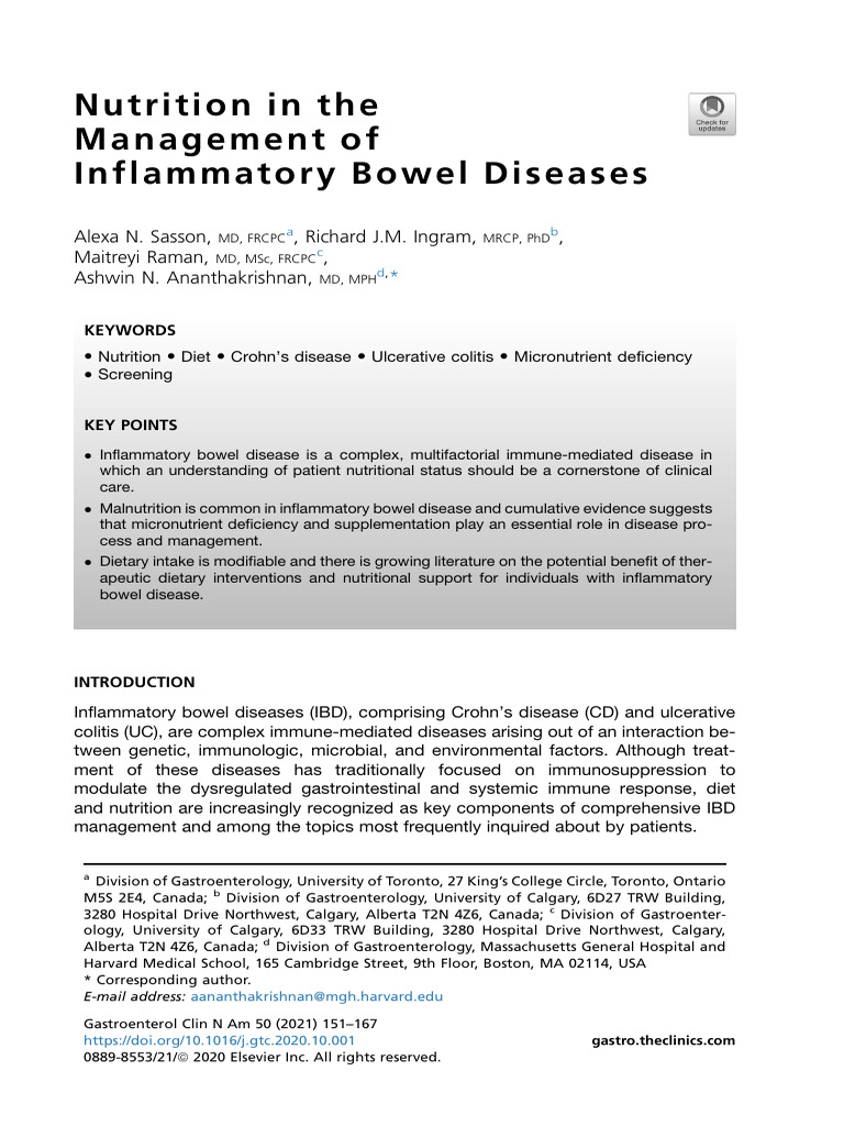 Nutrition in The Management of Inflammatory Bowel Diseases | PDF ...