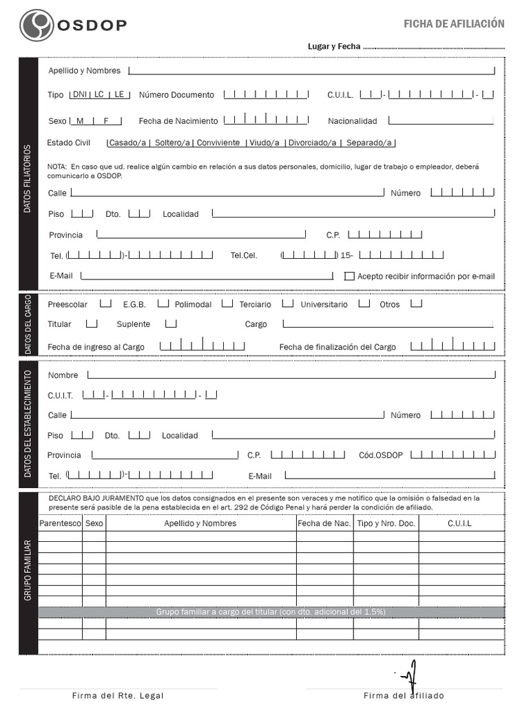 Ficha De Afiliación Osdop Pdf Gobierno Y Personalidad