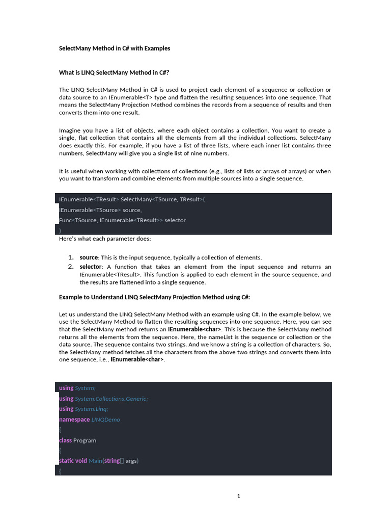 C# LINQ SelectMany Explained with Examples | PDF | Language Integrated ...