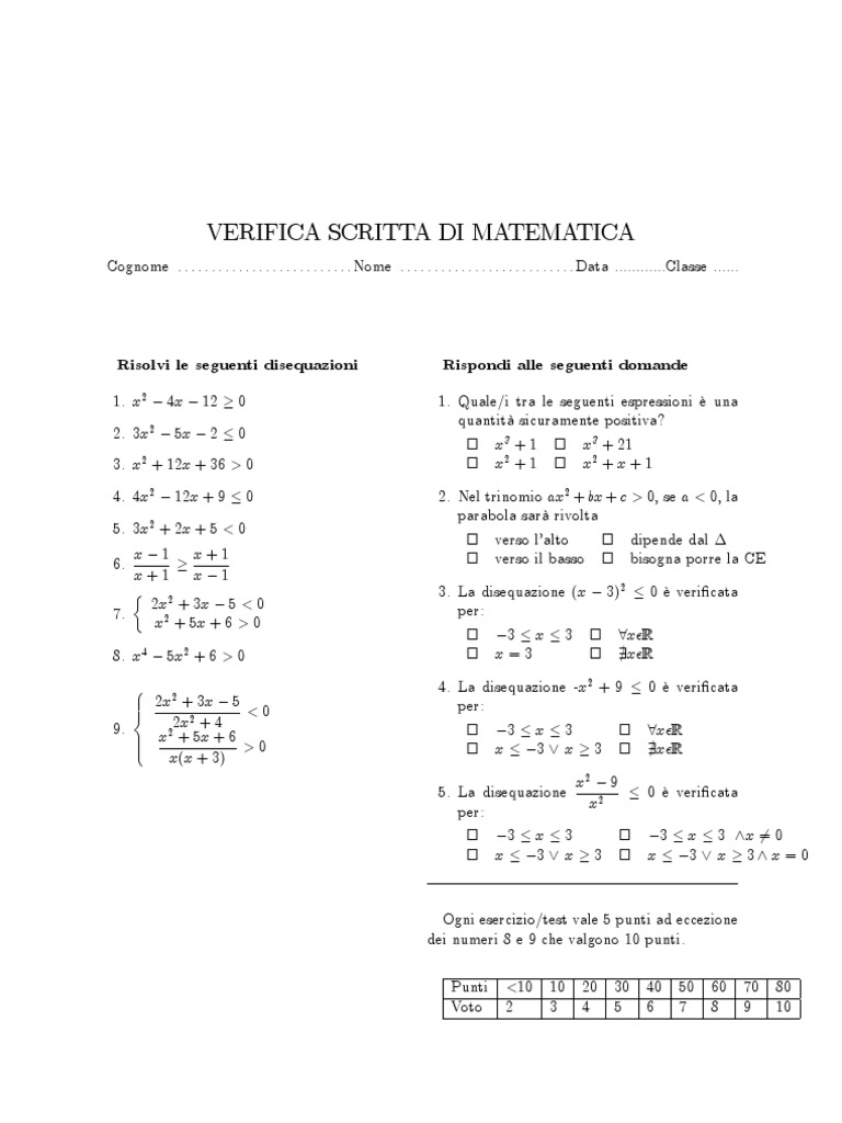 Verifica Equazioni Di Primo Grado Pdf