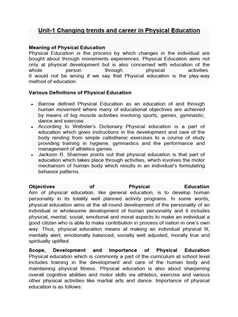 Unit-1 Changing Trends & Career in Physical Education | PDF | Physical ...