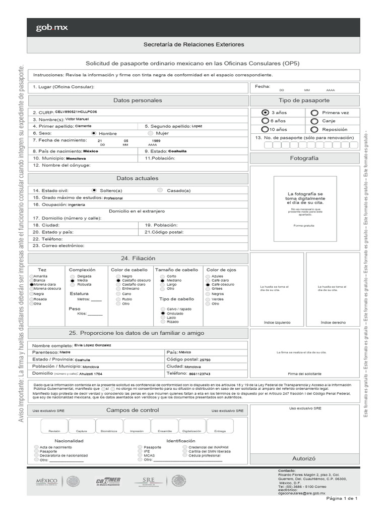 Solicitud de Pasaporte Mexicano OP5 | PDF | Pasaporte