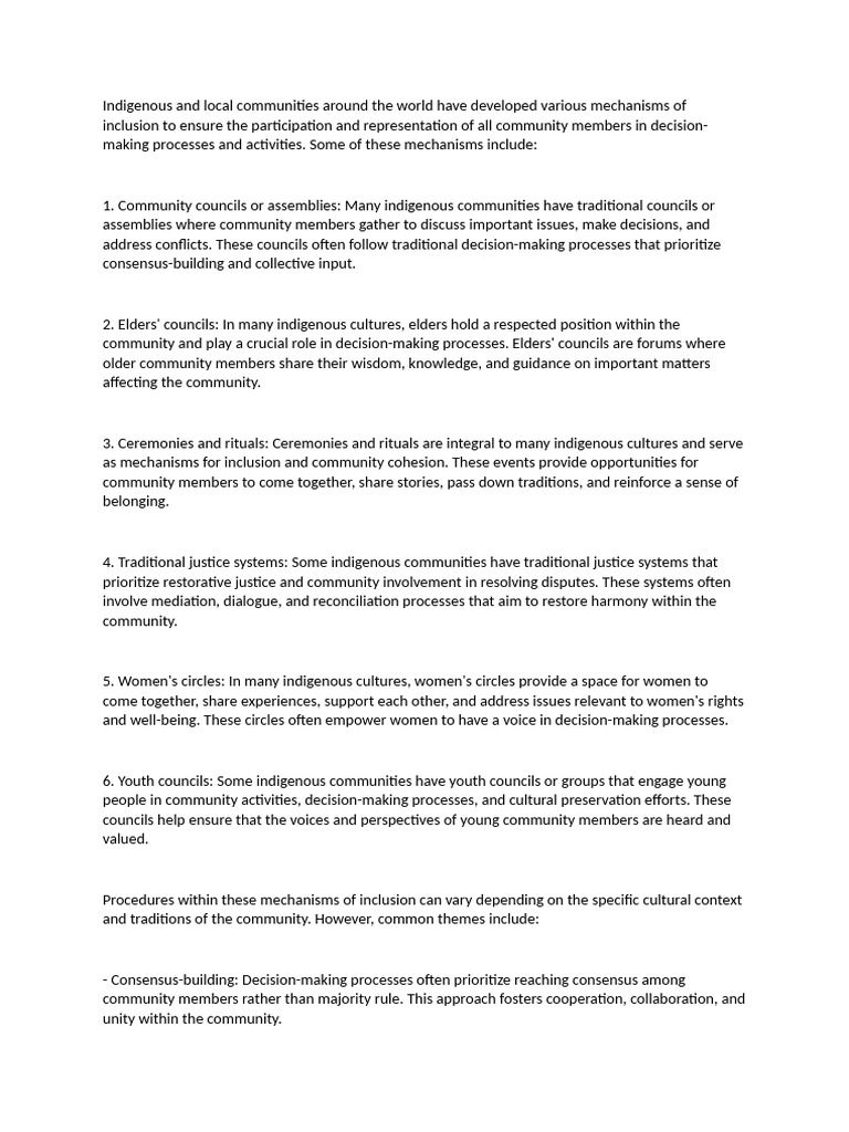 Indigenous Community Inclusion Mechanisms | PDF | Conflict Resolution ...