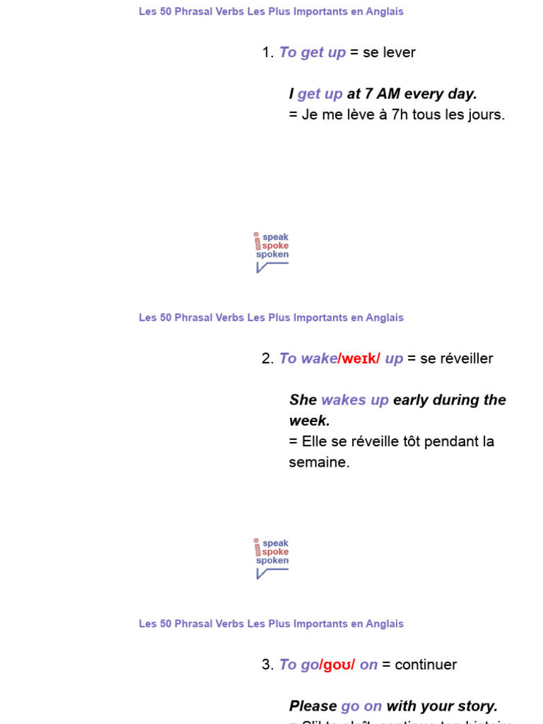 50 Phrasal Verbs Essentiels en Anglais | PDF