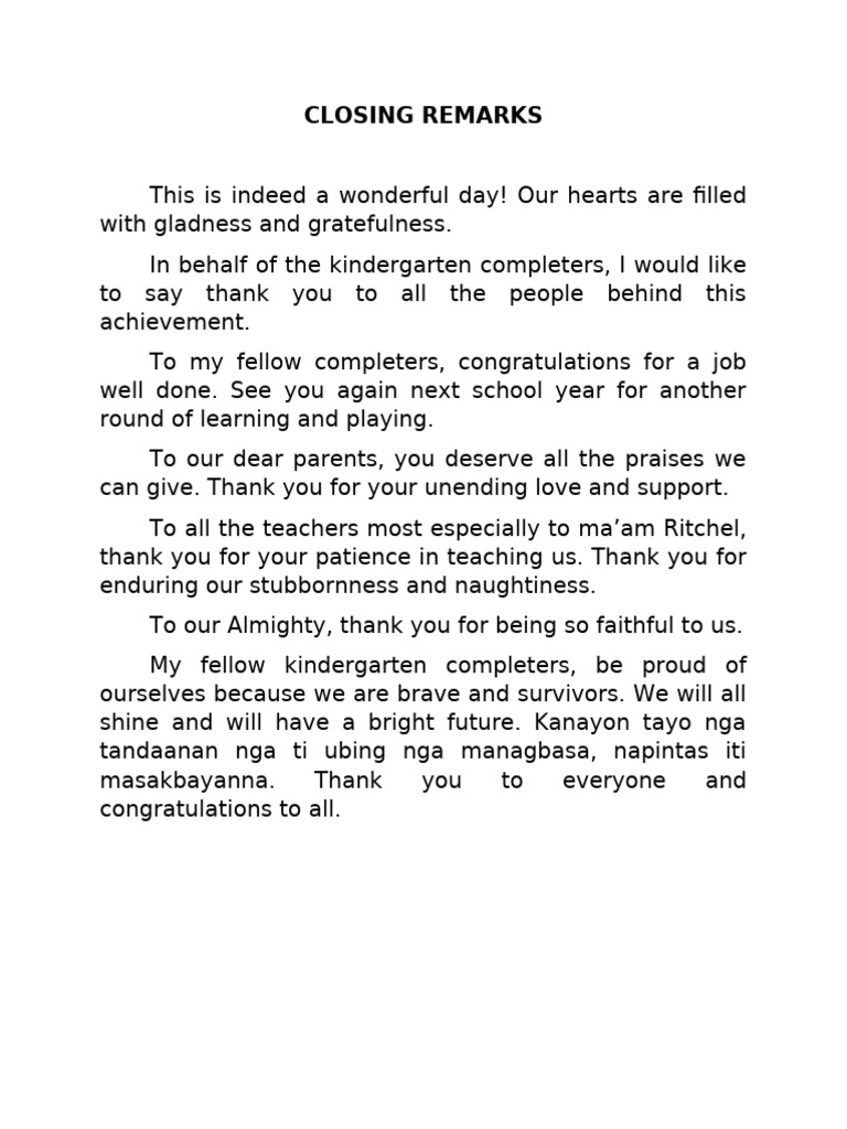 CLOSING REMARKS-Anika | PDF