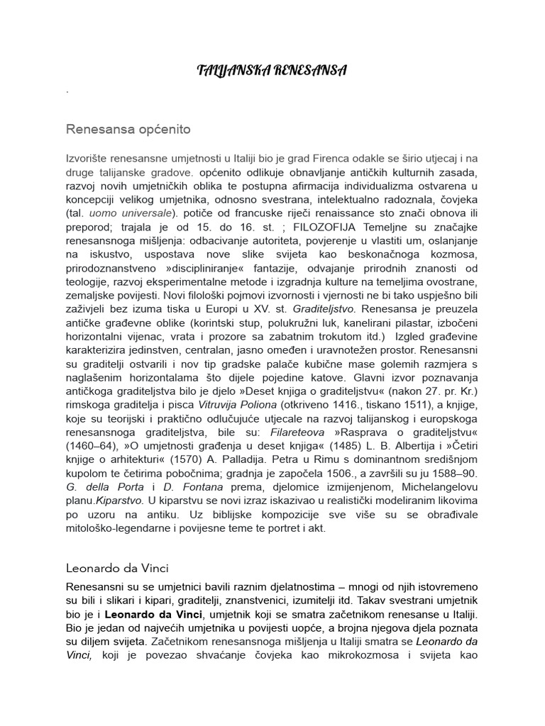 Talijanska Renesansa | PDF