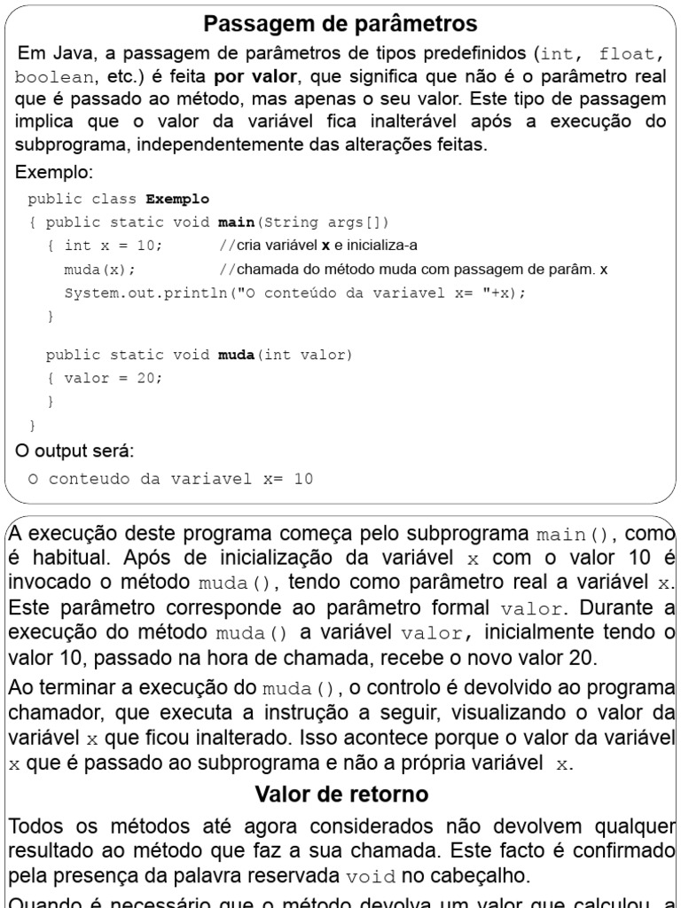Passagem de Parâmetros em Java | PDF | Parâmetro (programação de ...