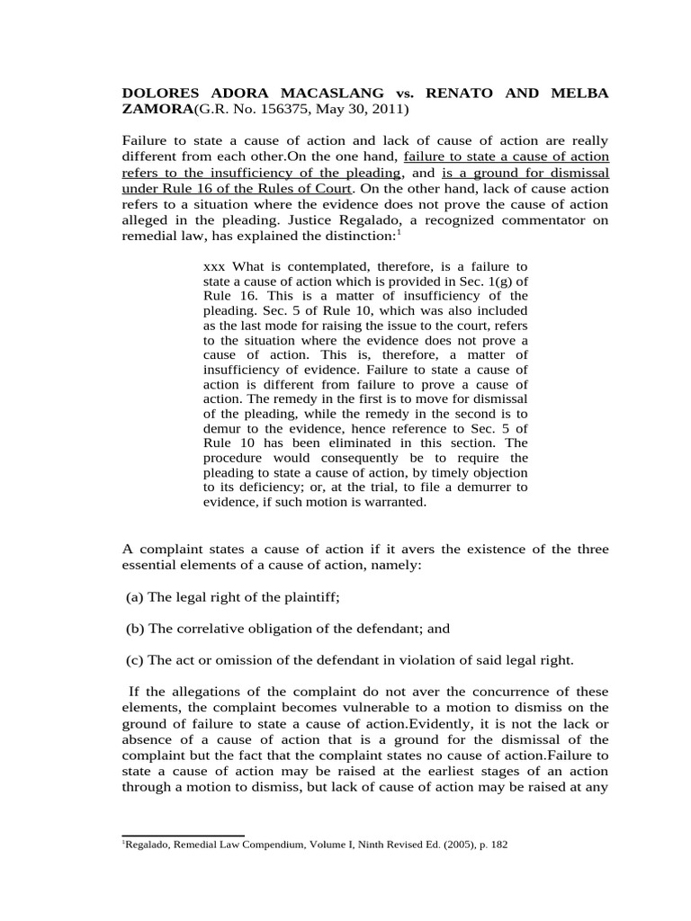 Failure to state a cause of action vs lack of cause of action pdf
