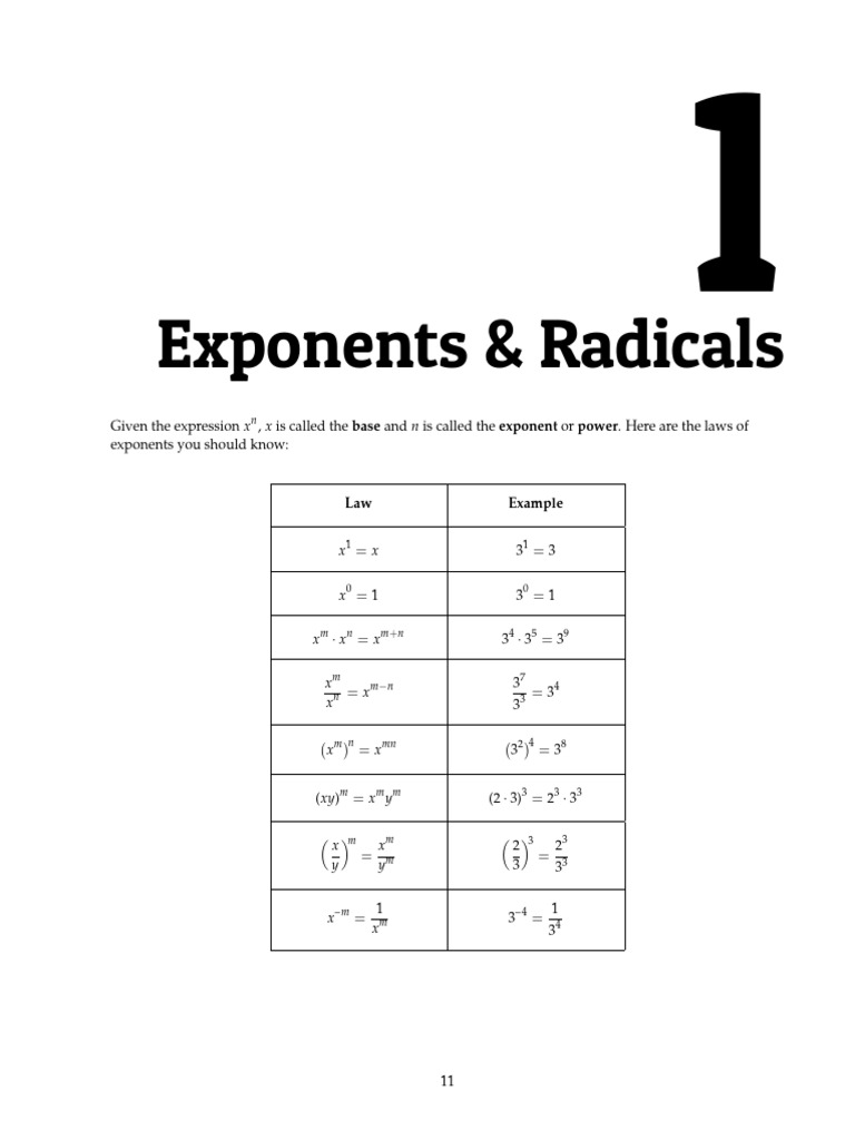 Exponents and Radicals: Key Concepts | PDF | Algebra | Mathematics