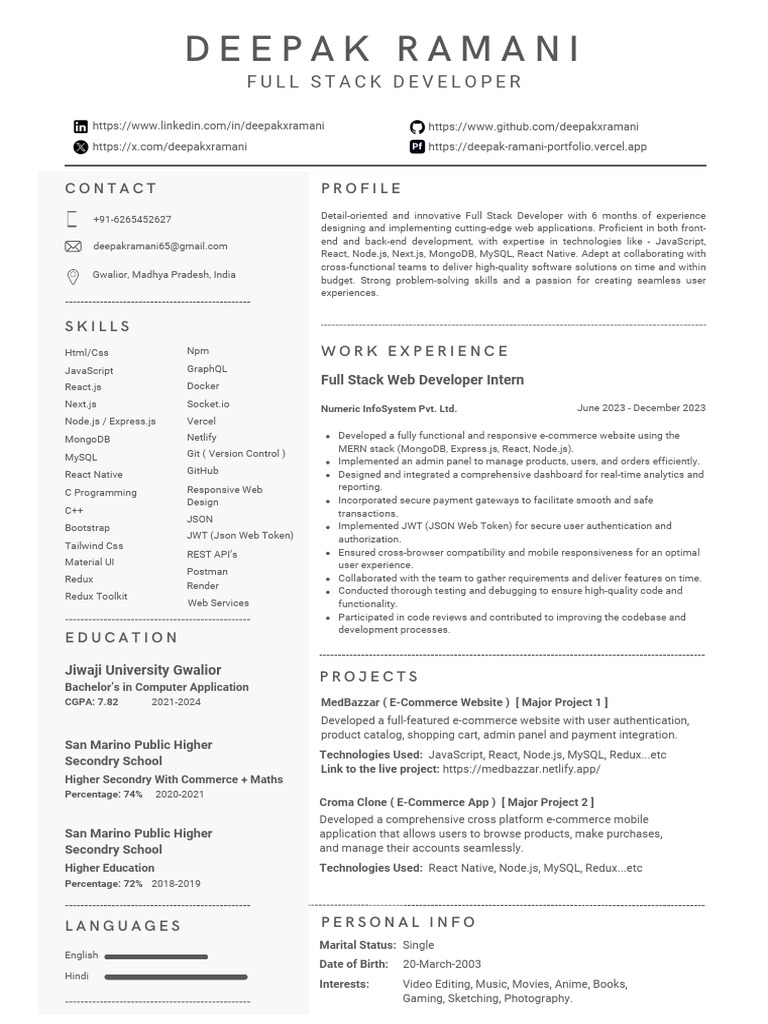 Deepak Ramani CV 24 | PDF | Java Script | Computing