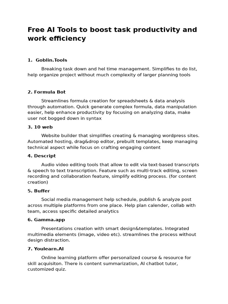 Free AI Tools for Student Productivity | PDF | Artificial Intelligence ...