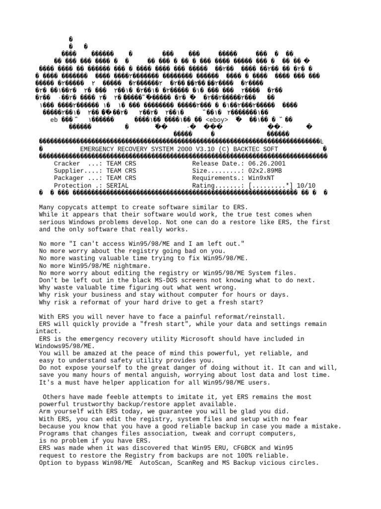 Emergency recovery system 2000 v3 10 crossfire pdf backup windows