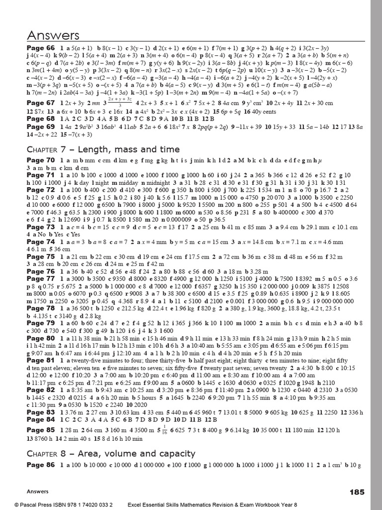 Year 8 Mathematics Exam Answers | PDF