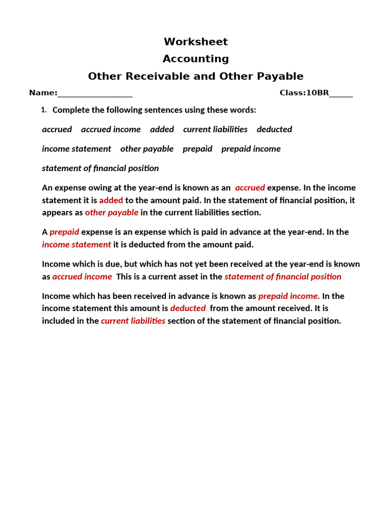Accounting Worksheet: Receivables & Payables | PDF | Expense | Balance ...