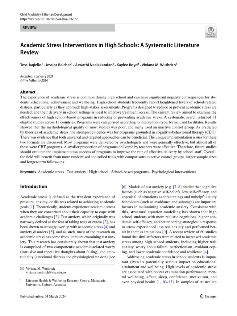 High School Academic Stress Interventions | PDF | Cognitive Behavioral ...