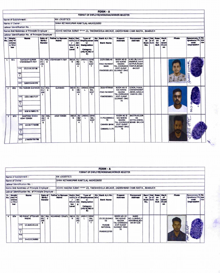Employee Register for IKK Logistics | PDF