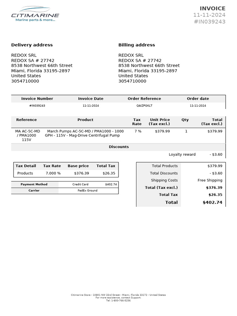 Invoice for March Pump Purchase | PDF | Payments