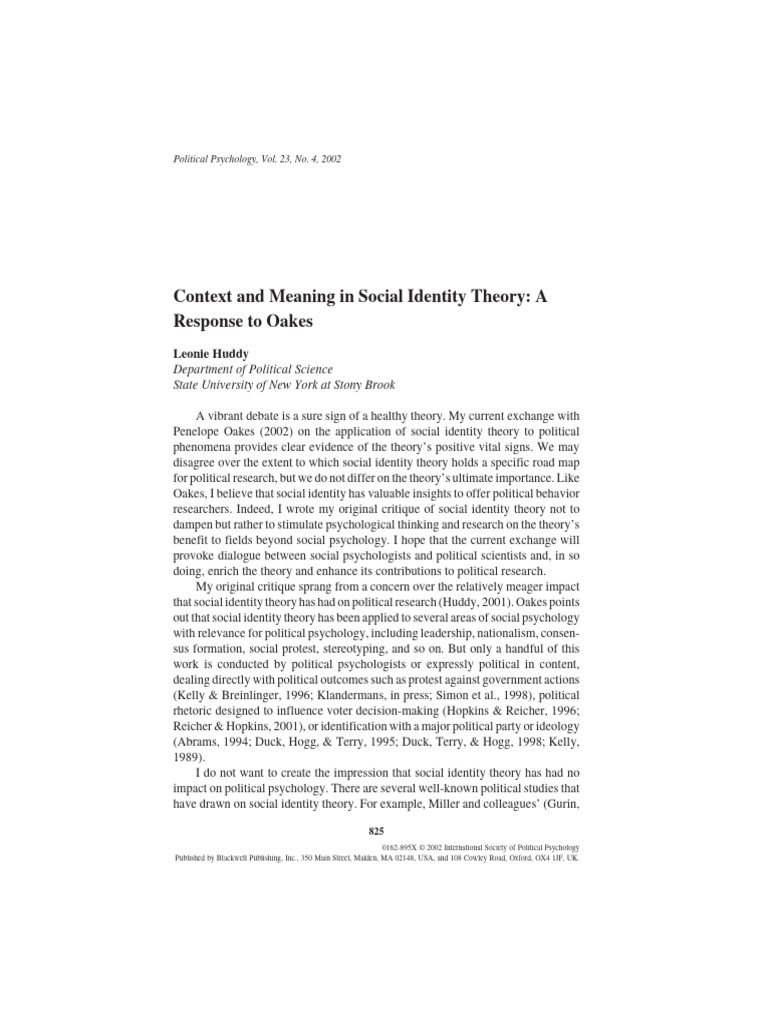 Social Identity Theory in Political Research | PDF | Identity (Social ...