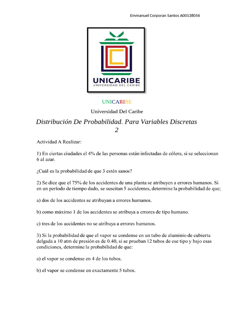 Distribución de Probabilidad. para Variables Discretas 2 | PDF
