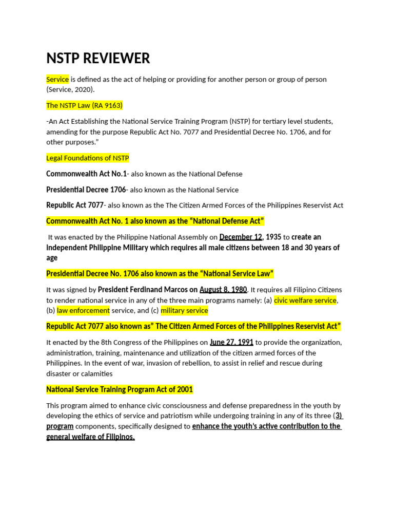 NSTP Law and Components Overview | PDF | Philippines | Government