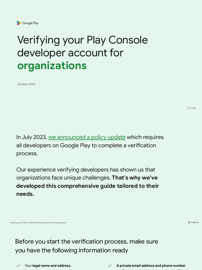Verifying Your Play Console Developer Account For Organizations Pdf