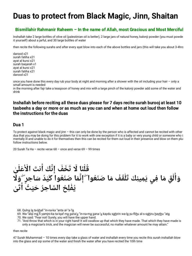 Duas for Protection from Jinn and Magic | PDF | Islamic Texts | Semitic ...