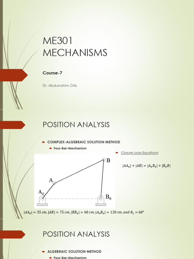 Four-Bar Mechanism Position Analysis | PDF | Equations | Complex Number
