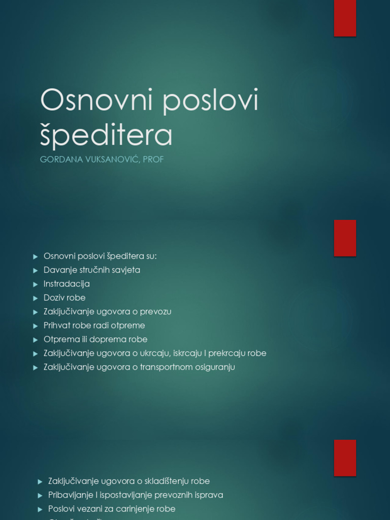 Osnovni Poslovi Špeditera | PDF