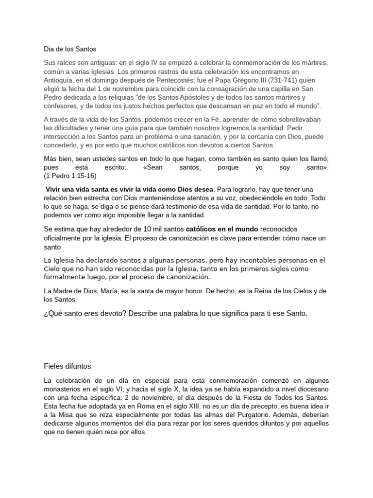 Fiesta de Todos los Santos y Difuntos | PDF | Santo | Purgatorio