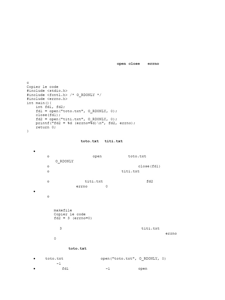 Manipulation de fichiers en C : open et read | PDF | Fichier texte ...