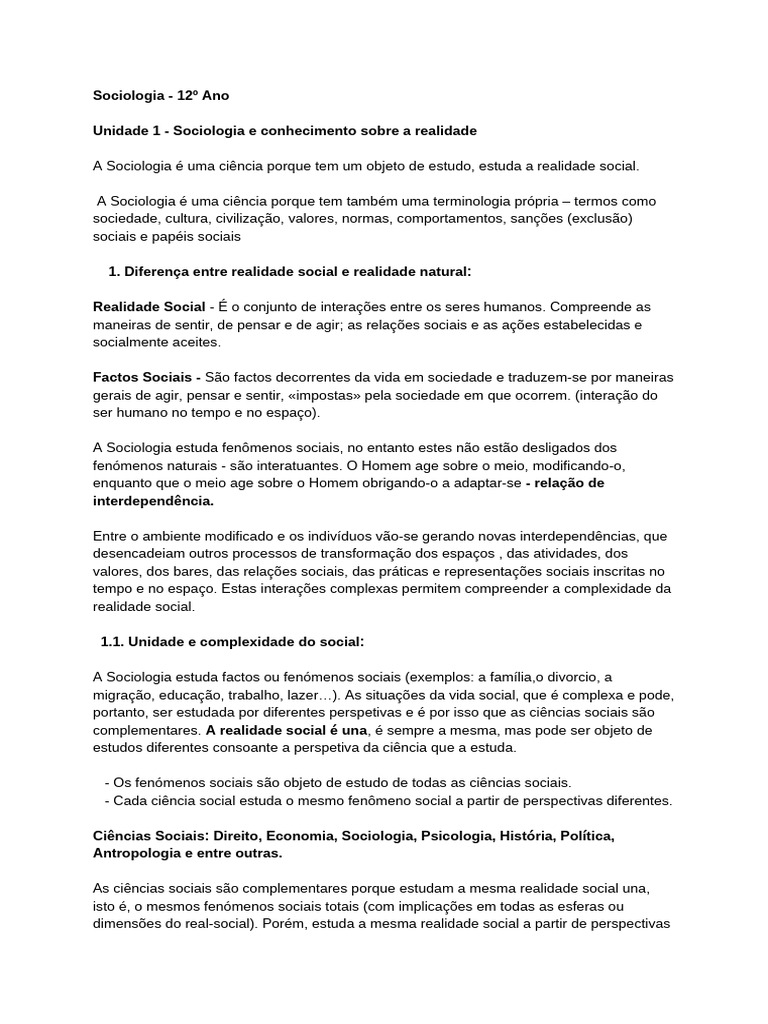 Introdução à Sociologia e Realidade Social | PDF | Sociologia | Sociedade