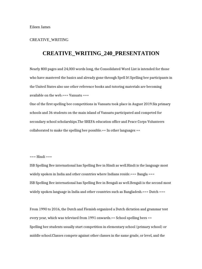 Creative Writing 240 Presentation | PDF